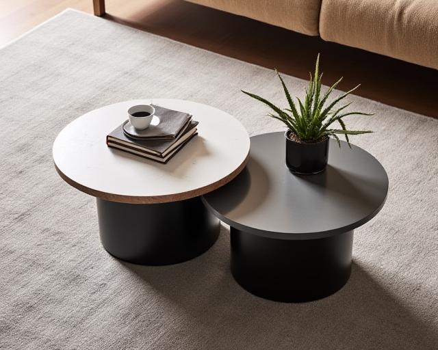 Couchtisch-Set in unterschiedlichen Höhen und Materialien